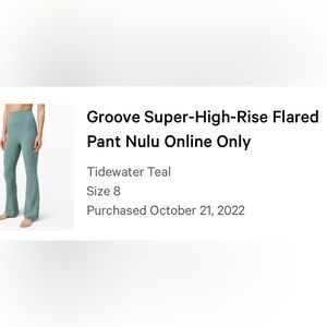 Lululemon groove super high rise flared pant size 8 tidewater teal
